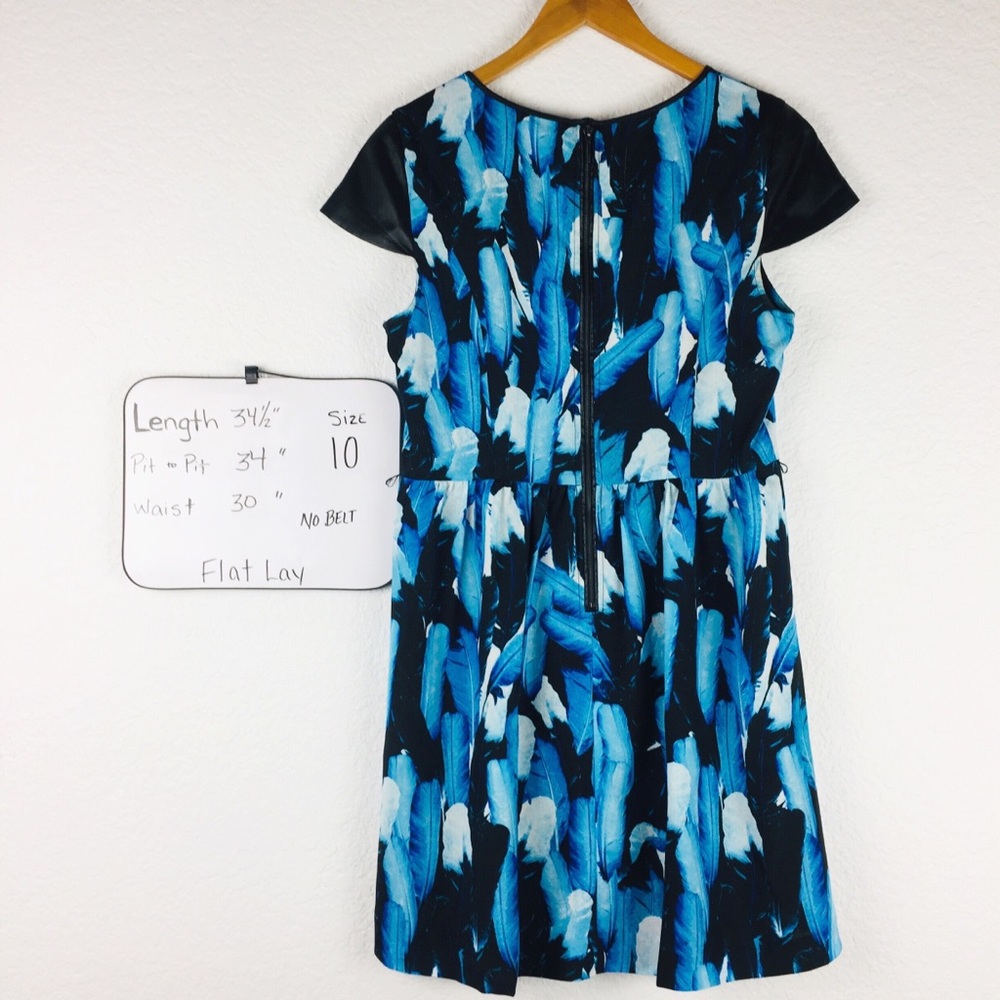KENSIE Falling Leaves Dress Fall Blue Black Multi Feather Print Cap Sleeve 10 - Picture 9 of 12